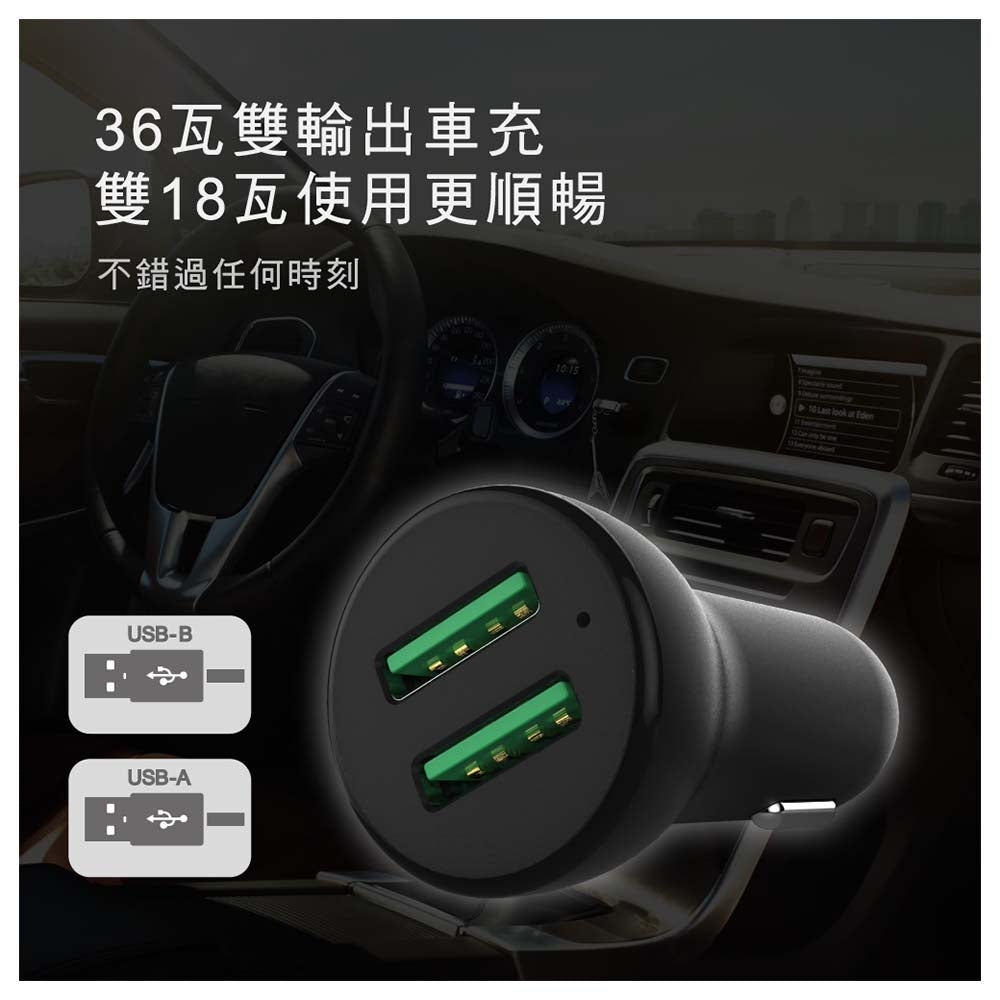 QC3.0デュアルポートブラックフラッシュシガーソケット