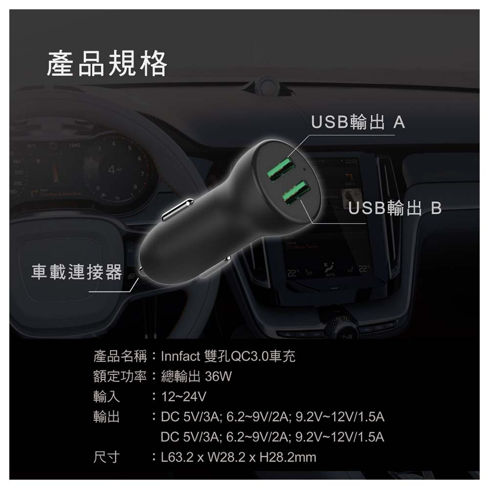 QC3.0デュアルポートブラックフラッシュシガーソケット